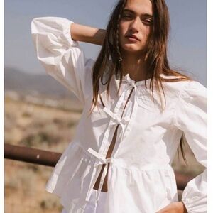 Böhme-Maggie Peplum Tie White Blouse for Women